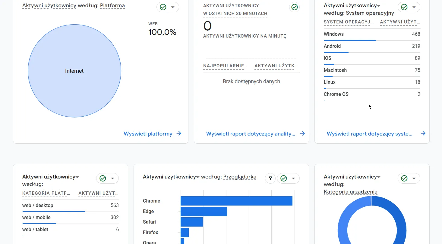 Panel Google Analytics — analiza ścieżki konwersji w lejku sprzedażowym e-commerce